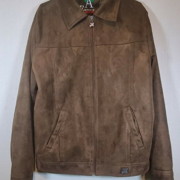 EMPORIO COLLEZIONE L Faux Suede Brown Men's Jacket - Picture 2 of 8